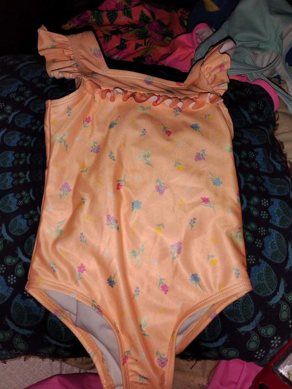 Toddler Girls George Peach Floral Ruffle-Shoulder One-Piece Swimsuit